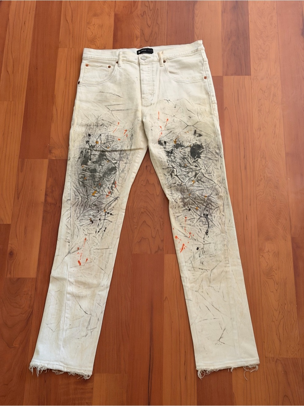 Slim-Fit Off-White Paint-Detail Jeans